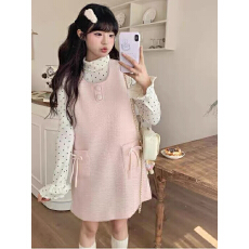 批发秋冬<b class='q'>甜美</b>毛呢背心裙粉色蝴蝶结背带裙蕾丝打底衫可爱甜妹套装女