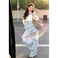 批发休闲度假风<b class='q'>衬衣</b><b class='q'>衬衫</b>套<b class='q'>装</b>女春夏新款慵懒松弛感宽松阔腿<b class='q'>裤</b><b class='q'>两件套</b>