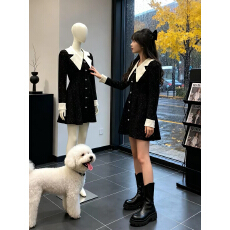 批发2026秋冬季法式复古千金风<b class='q'>娃娃领</b><b class='q'>连衣裙</b>女显瘦收腰高级感小黑裙子
