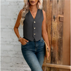 批发2026东南亚跨境<b class='q'>欧美</b>单上衣女外贸单排扣大码女装纯色纽扣背心女