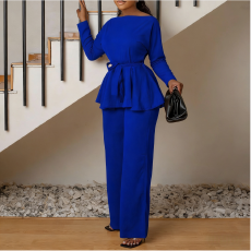 批发2026<b class='q'>欧美</b>东南亚跨境新款纯色长袖绑带上衣高腰时尚休闲<b class='q'>套装</b>女批发