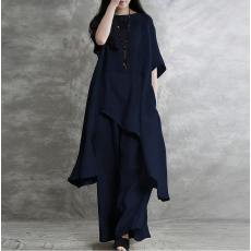 批发2026运动<b class='q'>套装</b>棉麻上衣长裤两件套女大码东南亚<b class='q'>欧美</b>夏季宽松休闲装