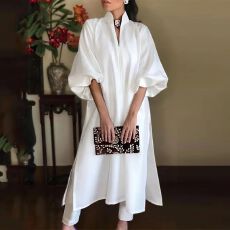 批发2026速卖通亚马逊跨境宽松大码纯色裙女时尚胖MM<b class='q'>连衣裙</b>女外贸批发