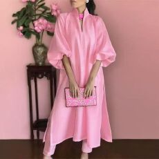 2026速卖通亚马逊跨境宽松大码纯色裙女时尚胖MM连衣裙女外贸批发