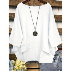 批发大码棉麻亚马逊口袋eBay不规则女中老年衬衫T恤外贸纯色<b class='q'>夏</b>季