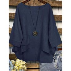 批发大码棉麻亚马逊口袋eBay不规则女中老年<b class='q'>衬衫</b><b class='q'>T</b><b class='q'>恤</b>外贸纯色<b class='q'>夏季</b>