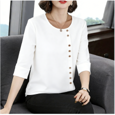 批发2026跨境新款春夏季大码宽松纯色棉麻上衣女圆领五分袖<b class='q'>中老年</b>体恤