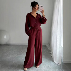 批发已出货 跨境休闲欧美纯色2026高腰女装春夏棉麻宽松阔腿<b class='q'>裤</b><b class='q'>亚马逊</b>