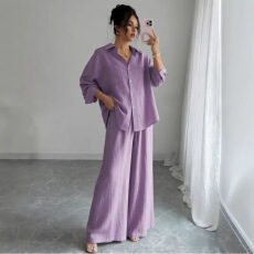 批发已出货 跨境休闲<b class='q'>欧美</b>纯色2026高腰女装春夏棉麻宽松阔腿裤亚马逊