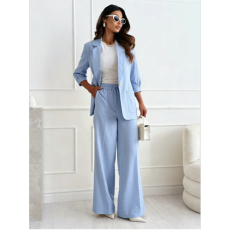 批发跨境<b class='q'>欧美风</b>棉麻西装套装女宽松休闲七分袖西服高腰直筒裤两件套