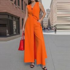 批发<b class='q'>女</b>士时尚街头风无袖长款上衣和阔腿裤<b class='q'>套</b>装两件套2026夏季纯色通勤