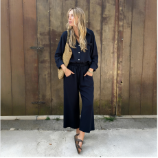 批发已出货 跨境休闲<b class='q'>欧美</b>纯色2026高腰女装春夏仿麻H宽松阔腿裤亚马逊