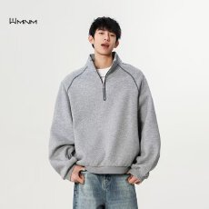 批发2024潮牌<b class='q'>港风</b>拼色长袖Polo衫男刺绣字母美式复古宽松半拉链卫衣