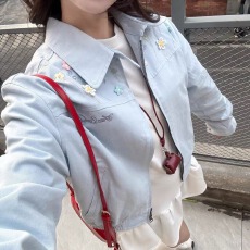 批发春秋季<b class='q'>甜美</b>穿搭~2025重工刺绣外套美式休闲polo领夹克上衣潮