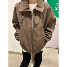 批发春秋美式复古机车PU皮衣工装外套男高级感潮牌拉链飞行夹克棒球服