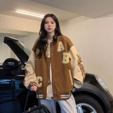 批发学生外套女秋冬季新款中大童学院风洋气美式棒球衣刺绣棒球领上衣