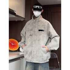 批发扎染飞机扣PU皮外套男春季加肥加大码<b class='q'>潮</b>牌宽松中性风机车皮衣夹克