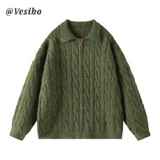 慵懒原宿时尚潮流新款麻花半拉链毛衣日系百搭ins气质流行文艺