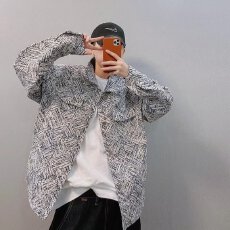 批发美式<b class='q'>潮</b>牌ins黑白斜纹色织休闲夹克男秋冬季高街工装宽松痞帅外套