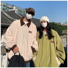 美式复古拼色外套男女春秋灯芯绒百搭宽松ins潮港风情侣休闲夹克