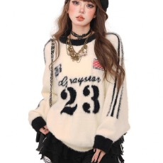 批发秋冬美式复古仿貂毛三条杠毛衣<b class='q'>男</b>女潮牌运动慵懒风针织衫外套