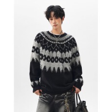 批发圆领<b class='q'>毛衣</b>针织衫男潮牌帅气秋冬季打底衫2024新款男士气质修身上衣