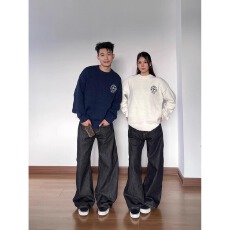 批发美式复古后背旗帜提花圆领<b class='q'>毛衣</b>男女秋冬宽松休闲百搭针织衫