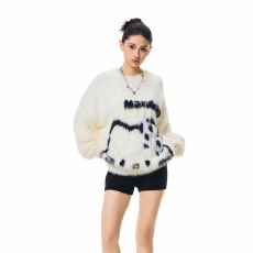 批发秋冬美式复古仿貂毛猫咪圆领套头毛衣男女秋针织衫<b class='q'>外套</b>