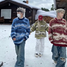 2025秋冬新款慵懒风套头条纹毛衣女宽松长袖加厚内搭针织上衣外穿