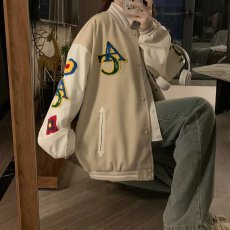 批发美式复古毛巾绣拼色<b class='q'>棒球</b>服男女款秋季潮牌宽松情侣百搭夹克<b class='q'>外套</b>