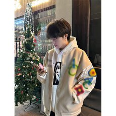 美式复古毛巾绣拼色棒球服男女款秋季潮牌宽松情侣百搭夹克外套