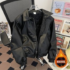 复古cleanfit短款垫肩皮衣外套男加厚夹棉高级感休闲宽松皮夹克