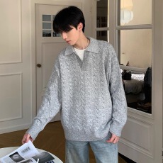 美拉德色系慵懒风假两件毛衣老钱风双层领翻领/圆领套头针织毛衣