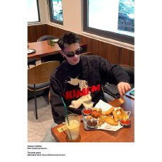 圆领刺绣水貂绒毛衣2025秋冬季新款男女同款针织衫宽松长袖上衣