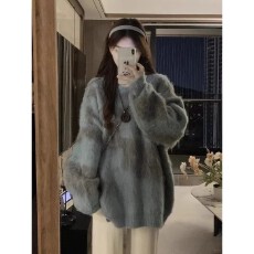 批发美式复古高街慵懒风拼色圆领印花毛衣男女高级感套头休闲中性上衣