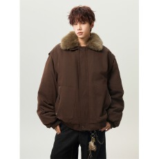 批发巴恩风毛领派克棉服女男冬季加厚保暖工装外套宽松休闲棉衣情侣款