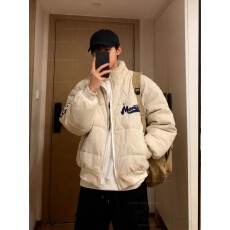 批发美式高街复古灯芯绒冬季刺绣立领棉服男女潮牌宽松面包服情侣外套