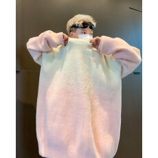 批发秋冬新款粉色渐变套头毛衣女慵懒风设计感小众水貂毛宽松针织上衣