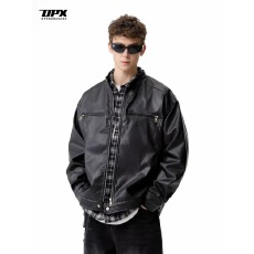 批发美拉德复古高端PU皮夹克外套男2025<b class='q'>秋</b>季宽松痞帅立领皮衣机车服