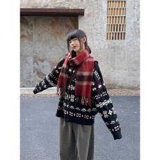 批发美式复古提花圣诞费尔岛毛衣开衫男秋冬季休闲纽扣针织衫外套潮流