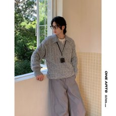 批发翻领polo毛衣<b class='q'>男</b>女套头<b class='q'>长袖</b>针织衫秋季2025新款韩版宽松慵懒上衣