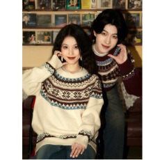 批发2025新款<b class='q'>秋</b>冬复古费尔岛软糯撞色套头圆领毛衣男女慵懒针织