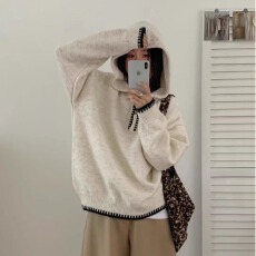 批发纯色连帽拉链毛衣女慵懒风美式复古潮ins针织衫外套上衣<b class='q'>秋</b>