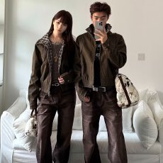 批发假两件复古翻领夹克男春秋高级感美式潮牌痞帅外套休闲宽松棒球服