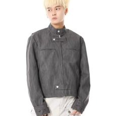 批发美式春秋做旧pu皮夹克男士街头机车风垫肩外套立体廓形潮牌上衣男