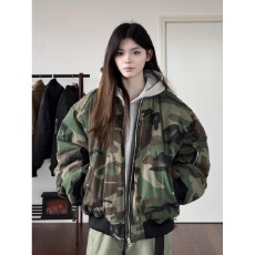 批发美式高街飞行服夹克bomber两面穿迷彩短款加厚棒球服棉衣外套男女