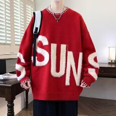 批发青少年提花毛衣男生加绒加厚秋冬季<b class='q'>新款</b>宽松阔版打底衫针织外套潮