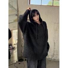 批发加厚版黑色提花拉链毛衣开衫女秋季新款<b class='q'>韩版</b>宽松雪花针织衫<b class='q'>外套</b>