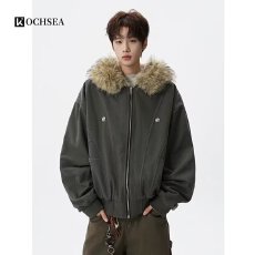 批发2025冬季国潮毛领连帽仿兔毛座山雕棉服cleanfit短宽棉衣派克服