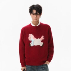 批发卡通提花针织多巴胺毛衣男女款2025新款深秋初冬季慵懒貂毛上衣